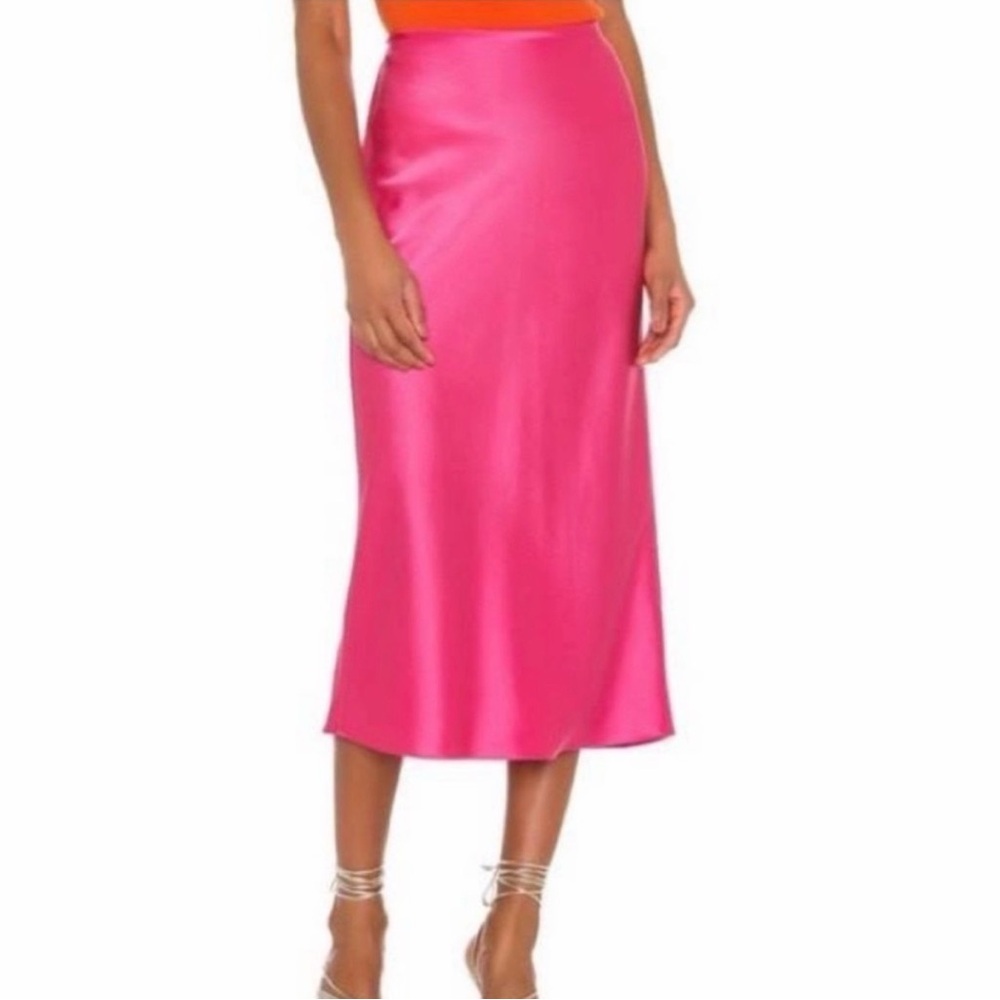 J. Crew Vibrant Pink Satin Midi Skirt